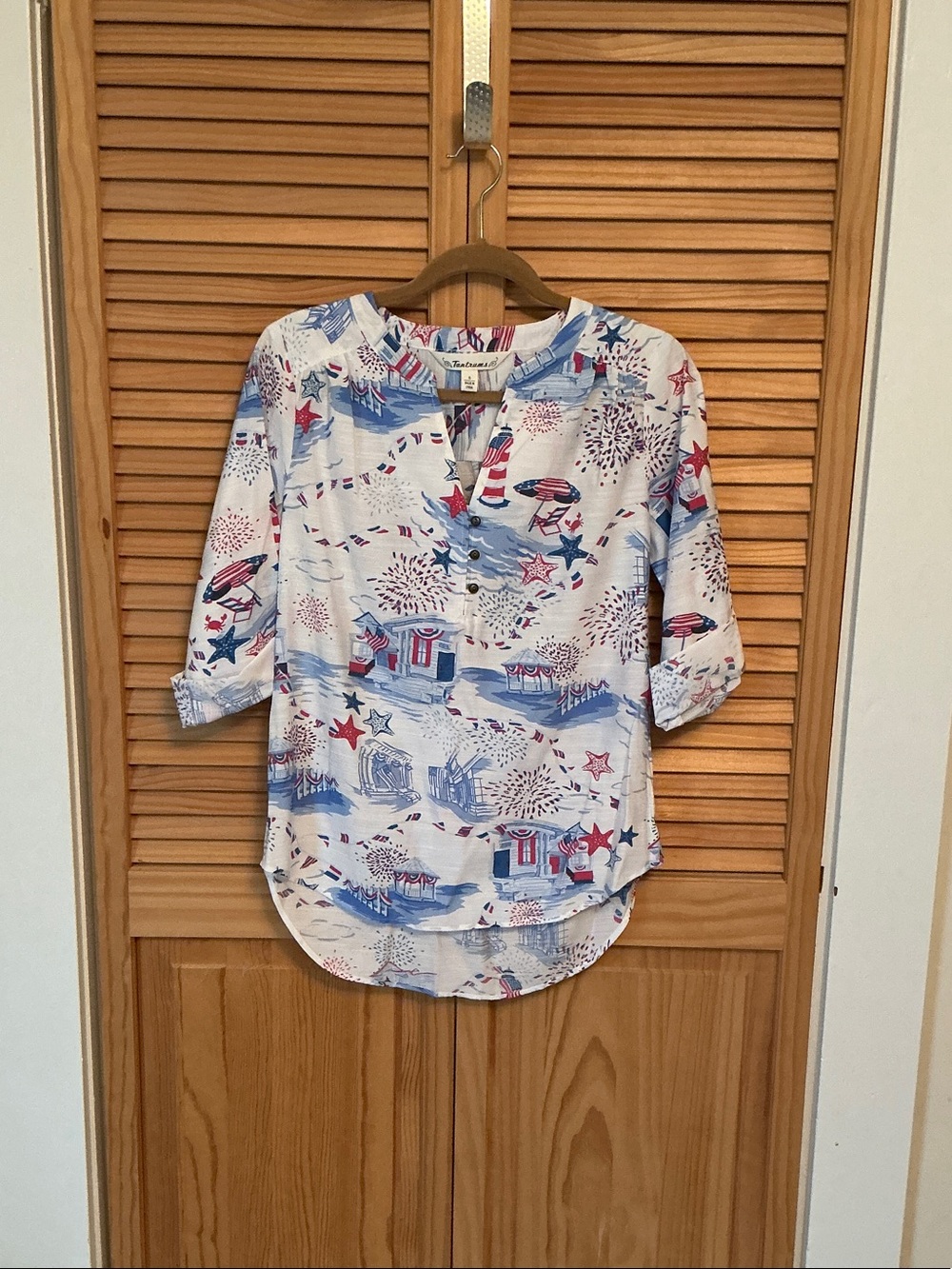 Tantrums White Tunic with Blue and Red Nautical Print